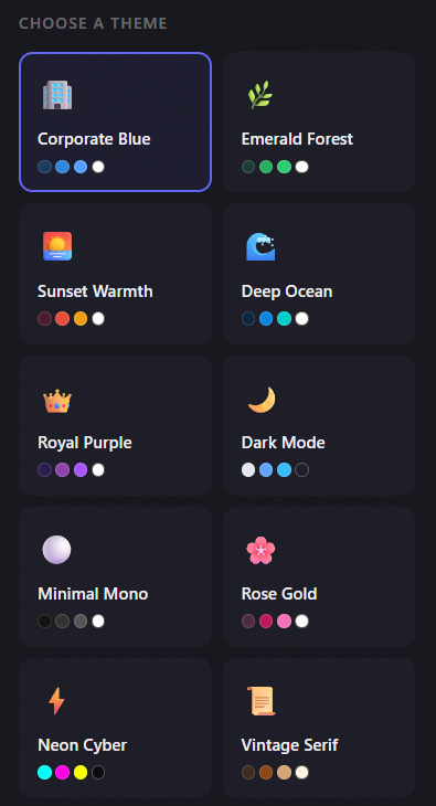 Theme picker with 30 professional styles